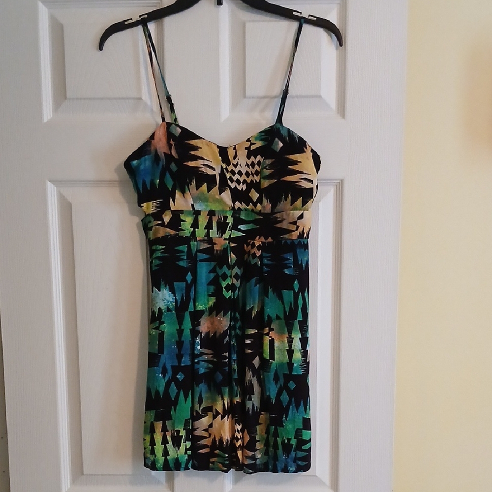 Geometric Multicolor Spaghetti Strap Dress Women's Medium